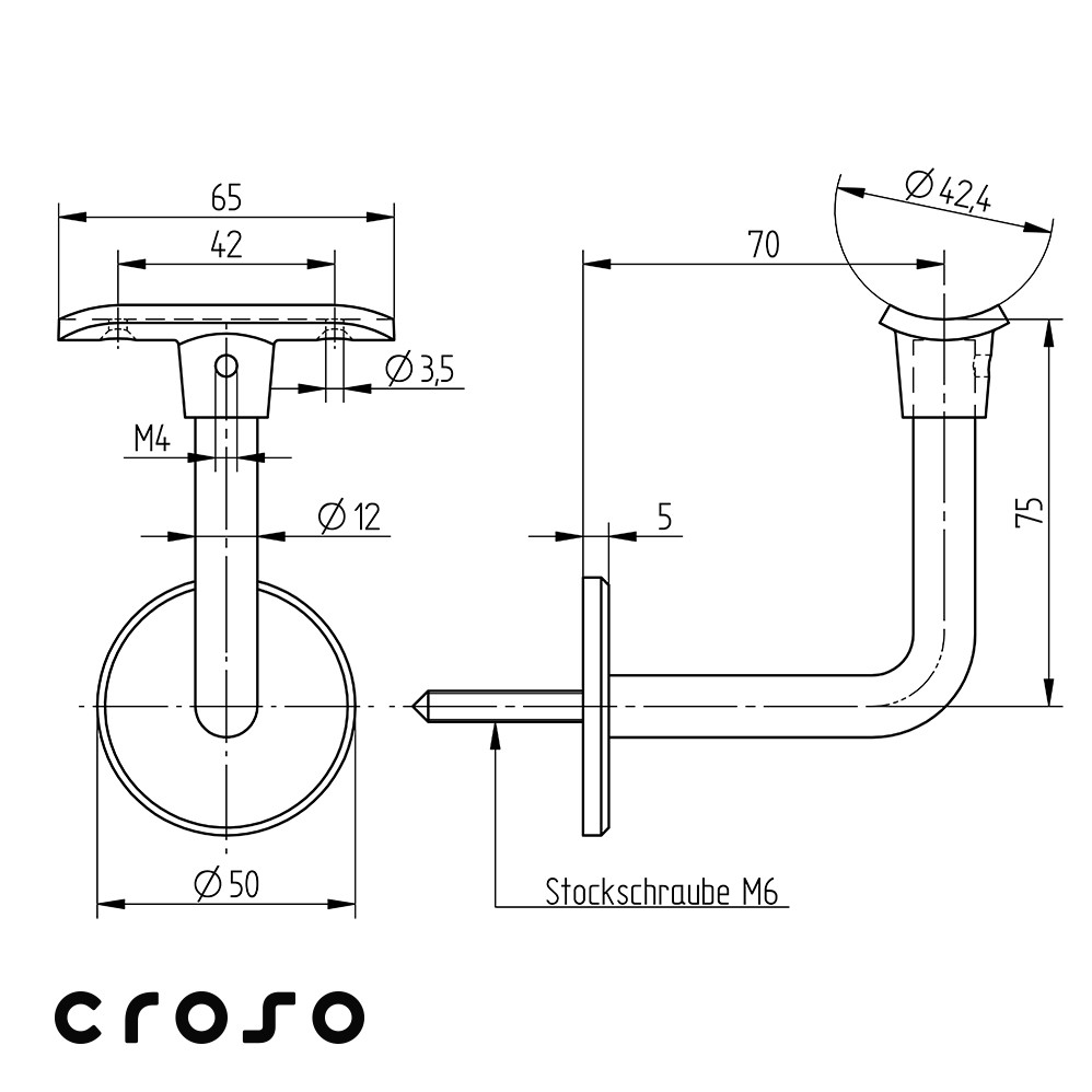 Handlaufträger m. Ronde Ø50