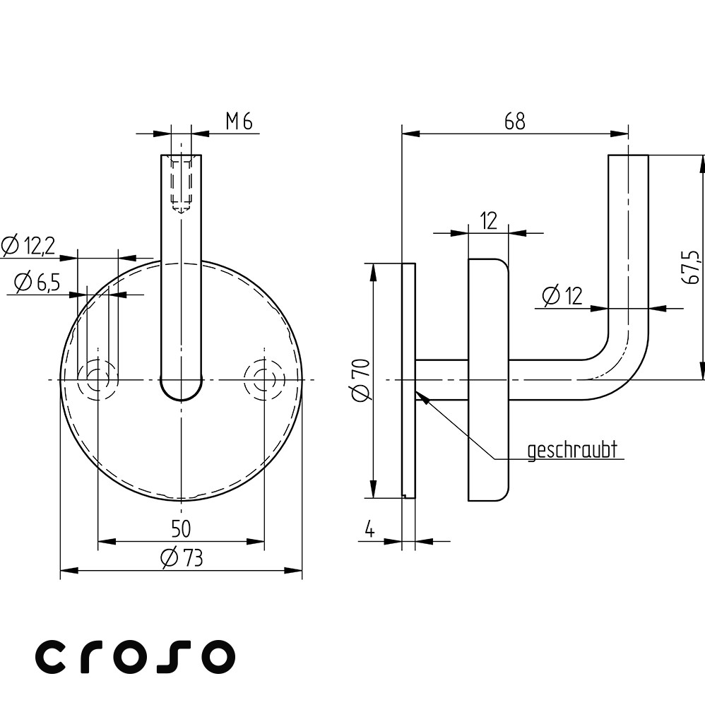 Handlaufträger m. Ronde Ø70mm