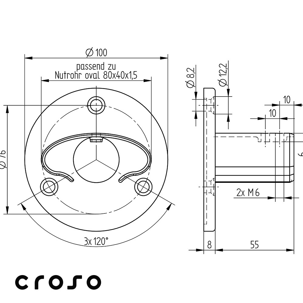 Wandanker | für Nutrohr oval 80x40mm